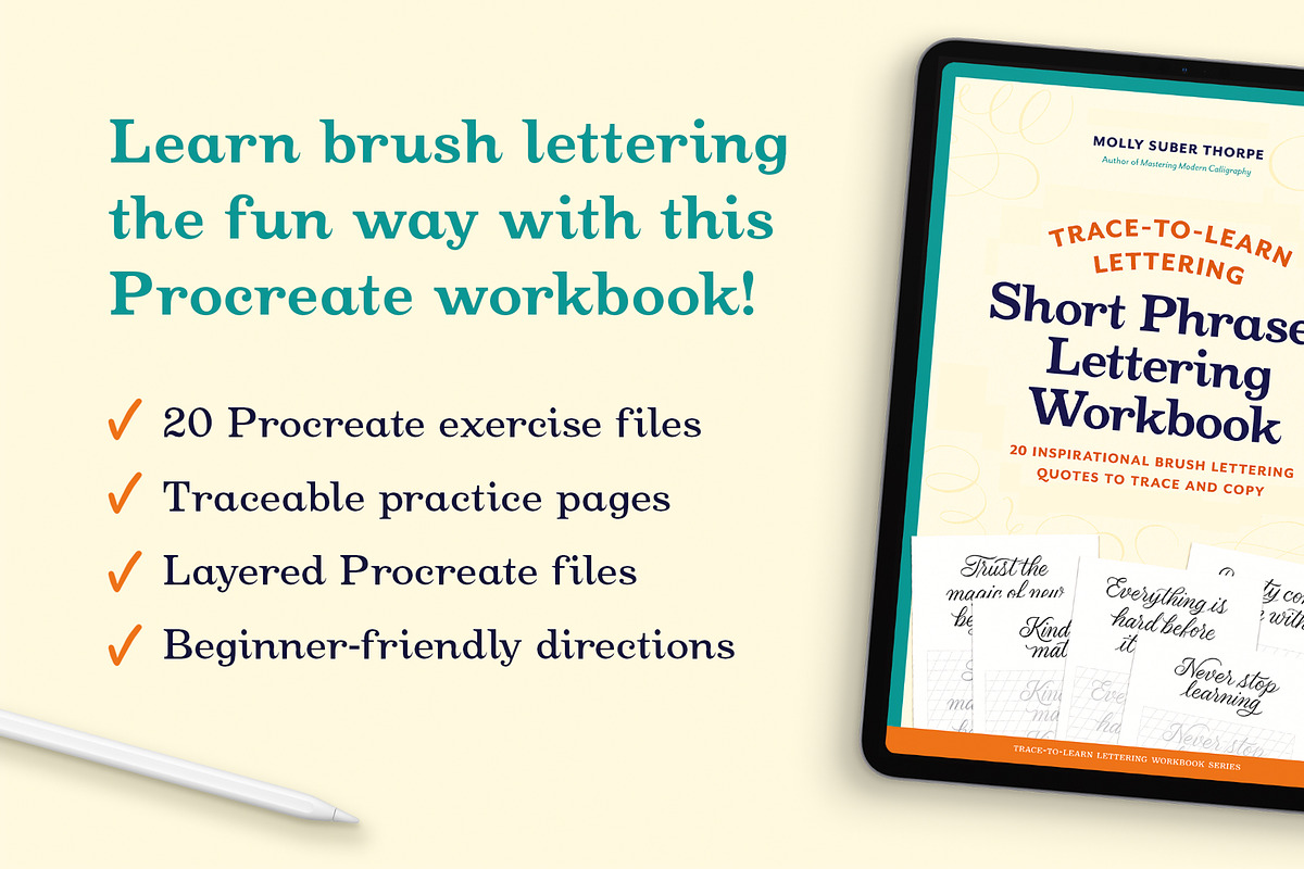 Brush Lettering Procreate Workbook, a Branding & Logo Template by Molly Suber Thorpe (Photo 2 of 7)