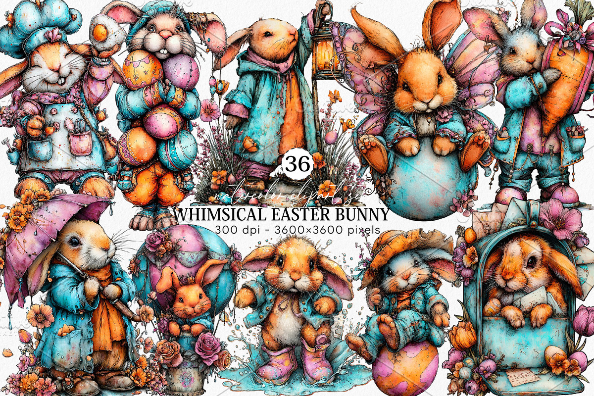 Whimsical Easter Bunny Clipart, an Illustration by Canvas Craft (Photo 1 of 6)