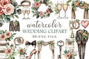 Wedding Watercolor Clipart, an Illustration by Libby Wishes
