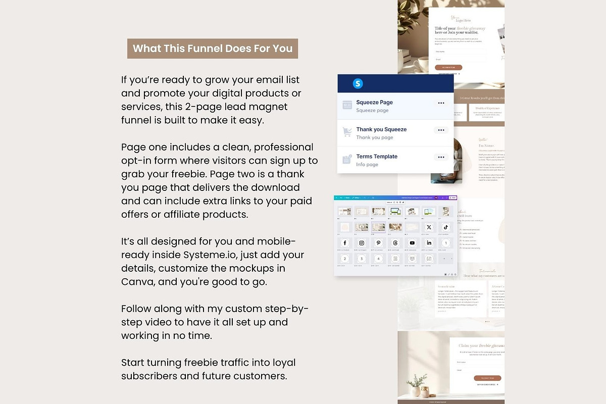 Systeme.io Brown Lead Funnel, a Landing Page Template by Hayley's Digital Hub (Photo 2 of 10)