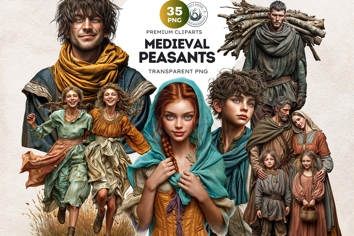 Medieval peasants clipart set, a Person Illustration by ThatsDesignArt (Photo 1 of 10)