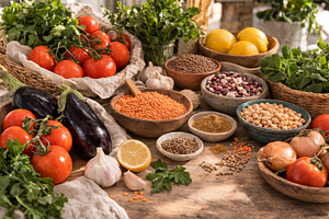 Egyptian cuisine food assortment wit, a Photo by Dvoevnore photos