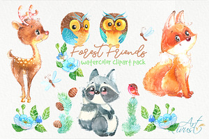 Woodland Forest Watercolor Animals