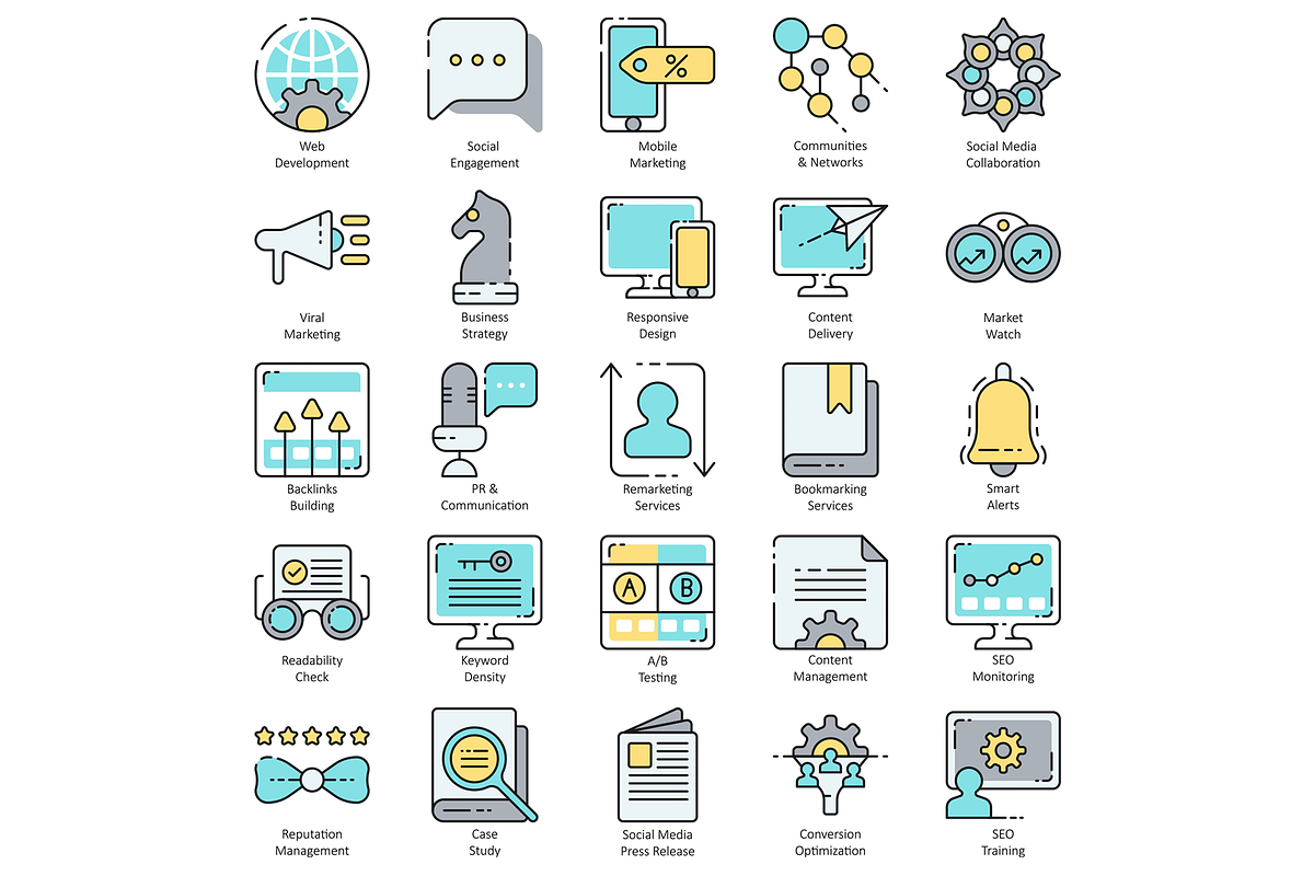 SEO Internet Marketing Icons | Aqua, an Outline Icon by Flat Icons (Photo 3 of 8)