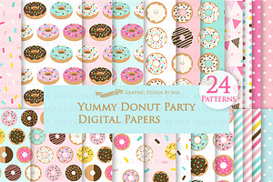 Yummy Donut Clipart Pattern Set