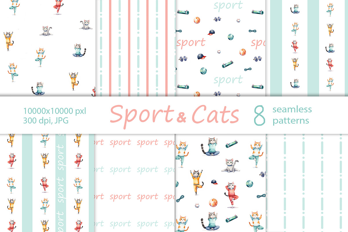 Pattern set Sport and cats, a Pattern Graphic by L- design studio (Photo 3 of 5)
