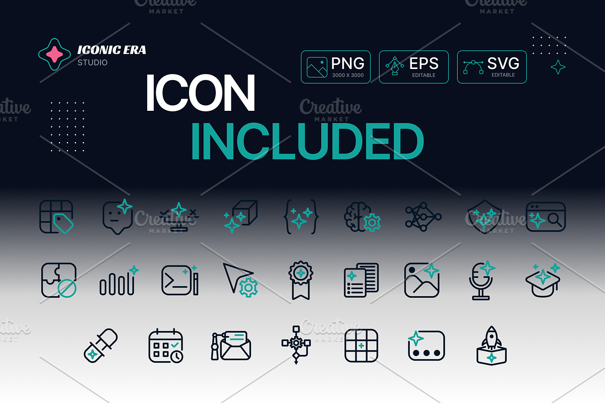 AI & Automation Tools Line Icon Set, an Outline Icon by Iconic Era (Photo 2 of 3)