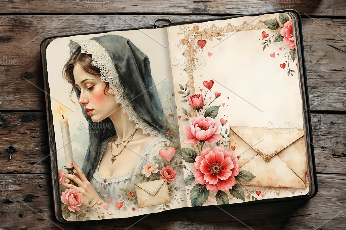 Vintage Valentine Junk Journal Pages, a Decorative Illustration by GalaDesign03 (Photo 7 of 9)