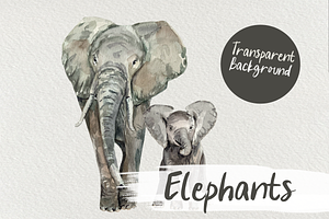 Watercolor Elephants Clip Art, an Illustration by Tati Bordiu