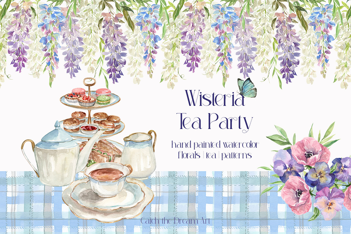Wisteria Tea Party Watercolor, a Decorative Illustration by Catch the Dream Art (Photo 1 of 13)