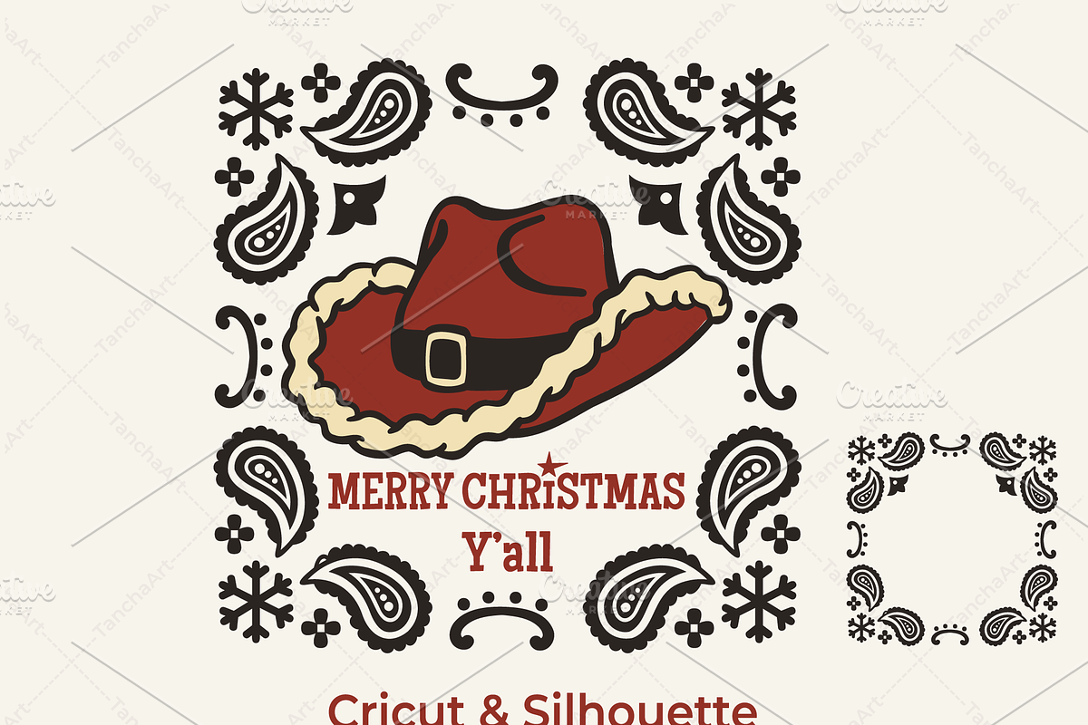 Cowboy Christmas Hat & Paisley SVG, a Seasonal Illustration by TanchaArt (Photo 1 of 9)