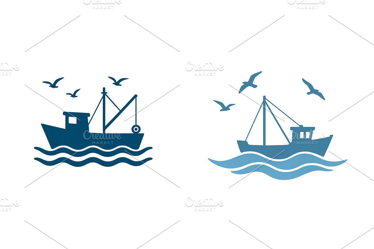 Two silhouettes of fishing boats on, a Transportation Illustration by ZinetroN