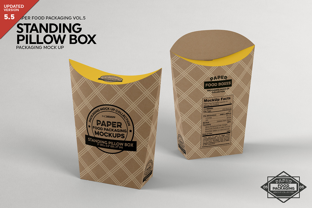Standing Pillow Box Packaging Mockup, a Packaging Mockup by INCDesign (Photo 1 of 6)