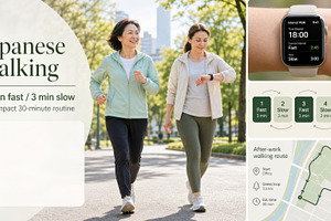 Japanese walking fitness routine wit, a Photo by Dvoevnore photos
