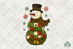 Christmas Snowman Patchwork PNG, an Illustration by Craft Nest