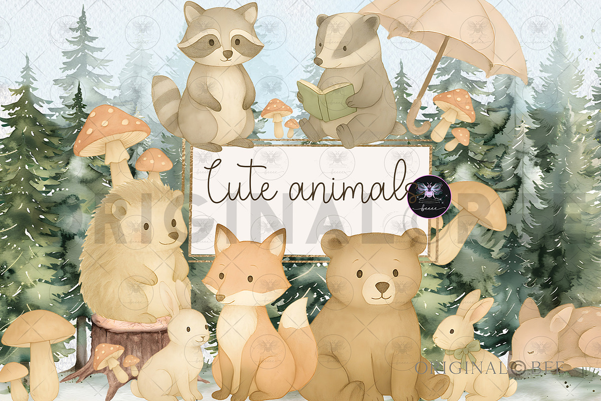 Cute Forest Animal Clipart | Woodlan, an Illustration by BigCakeBee (Photo 1 of 4)