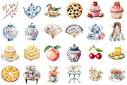 Watercolor Chinoiserie Tea Time Clip, an Illustration by designcity5 (Thumbnail 2 of 5)