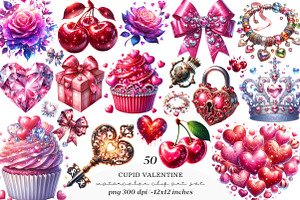 Watercolor Cupid Clipart Bundle, an Illustration by SinaCreation