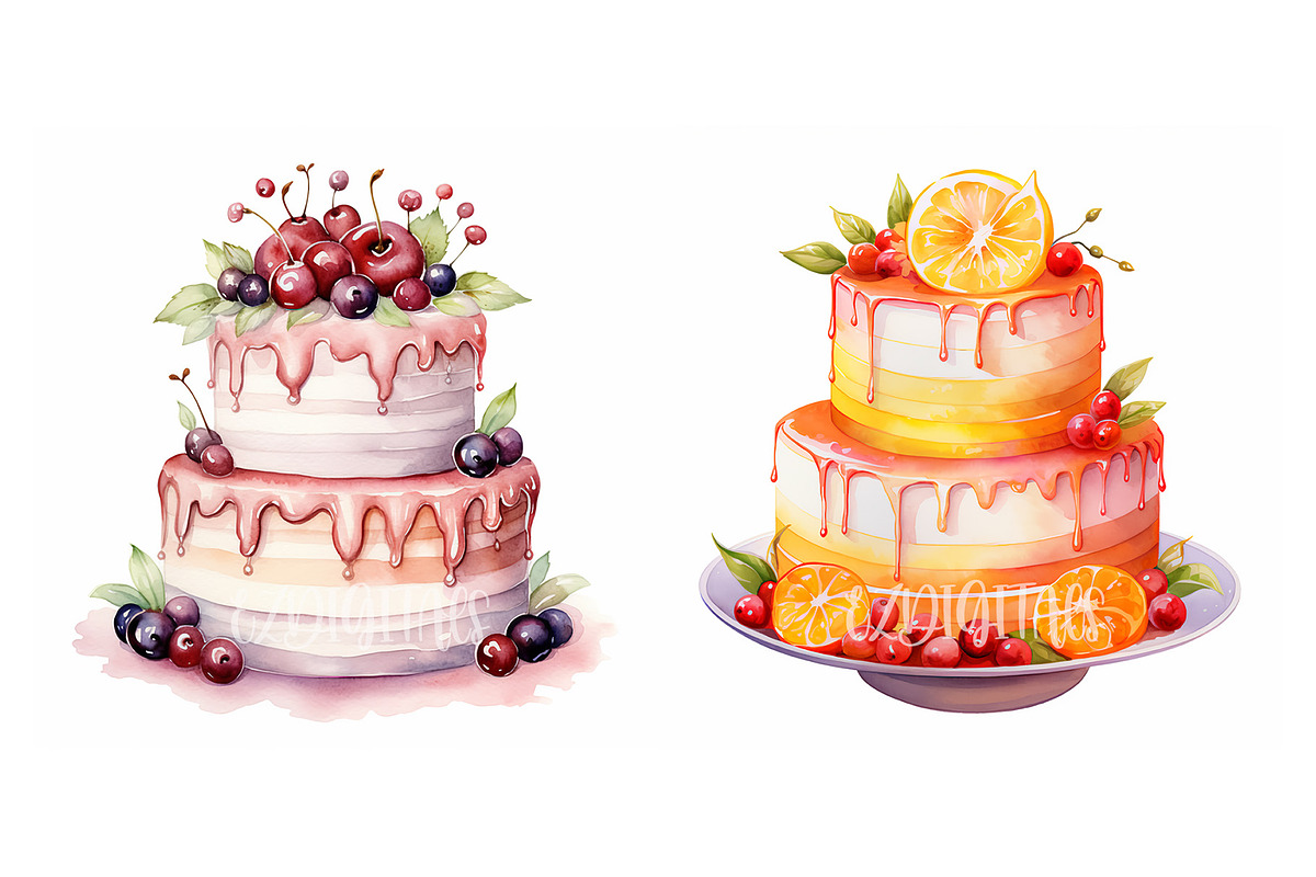Decorative Cake Clipart Set Of 12, an Object Illustration by EzDigitals (Photo 3 of 9)