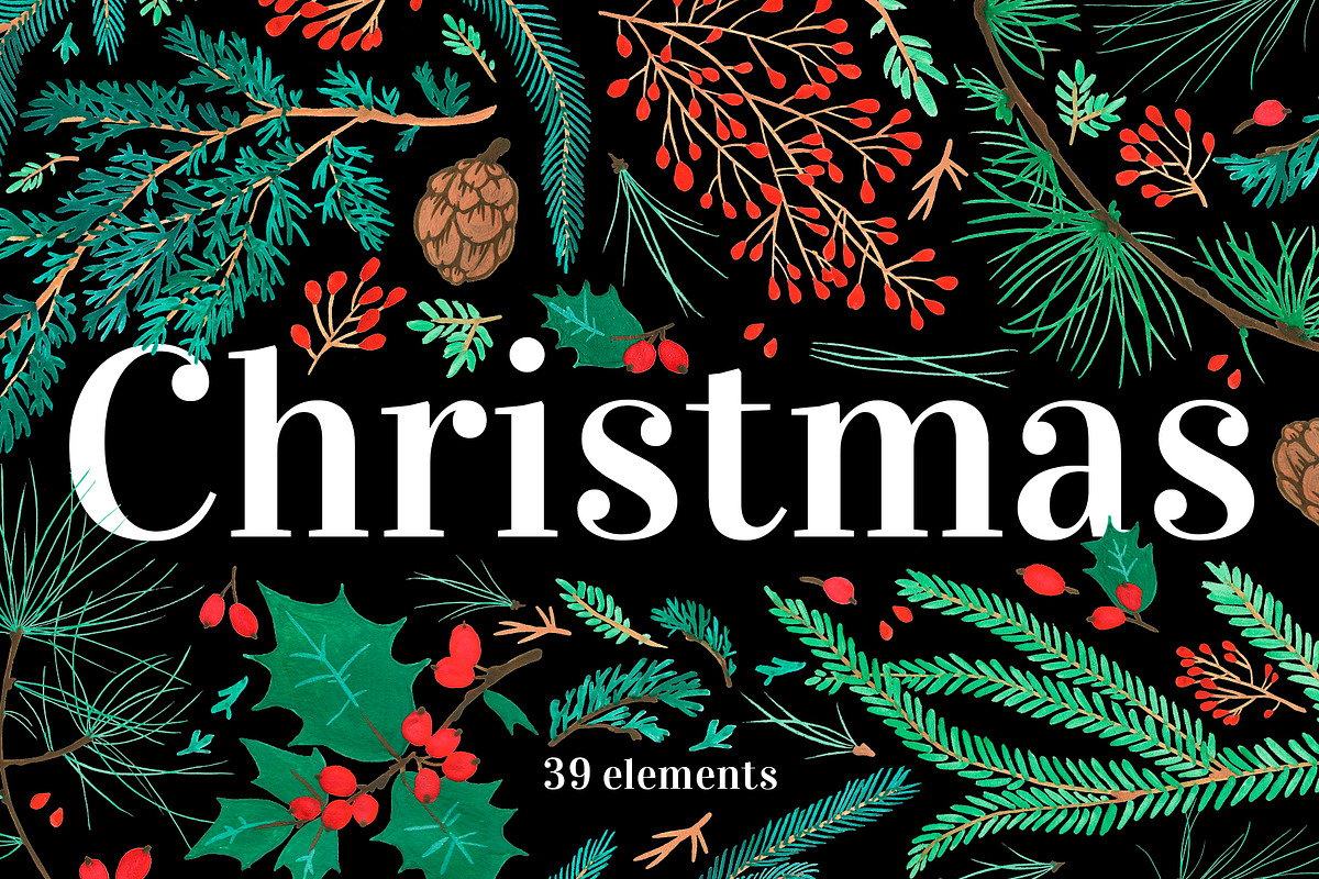 Pine cone x-mas branch with berry, a Seasonal Illustration by Folkheart (Photo 1 of 9)