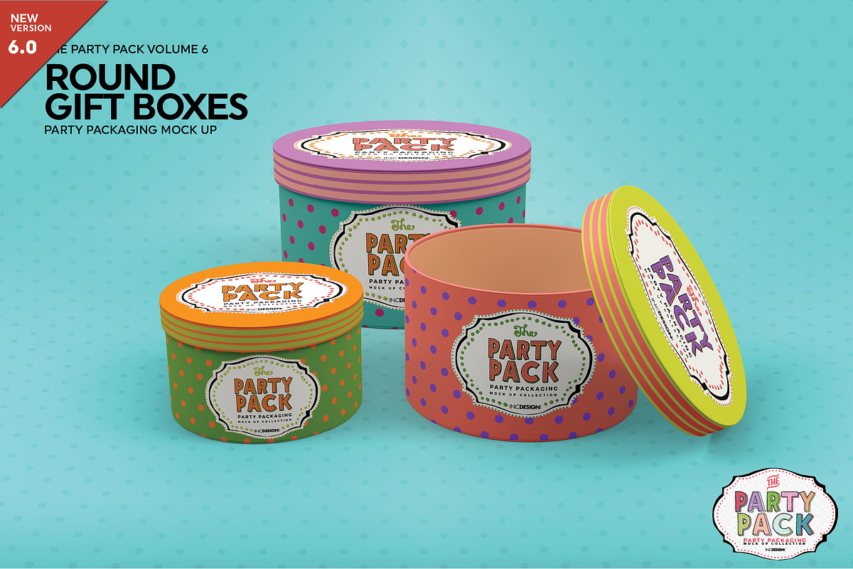 Round Gift Boxes Packaging Mockup, a Product Mockup by INCDesign (Photo 1 of 7)