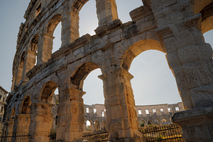 A wall fragment of ancient Roman amphitheater in Pula, Croatia, an Architecture Photo by Bepslabor