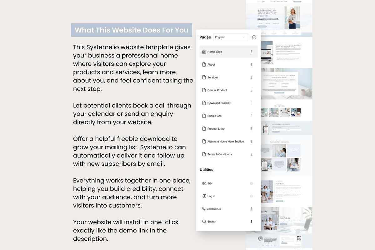Systeme.io Salt & Sky New Website, a Landing Page Template by Hayley's Digital Hub (Photo 2 of 10)