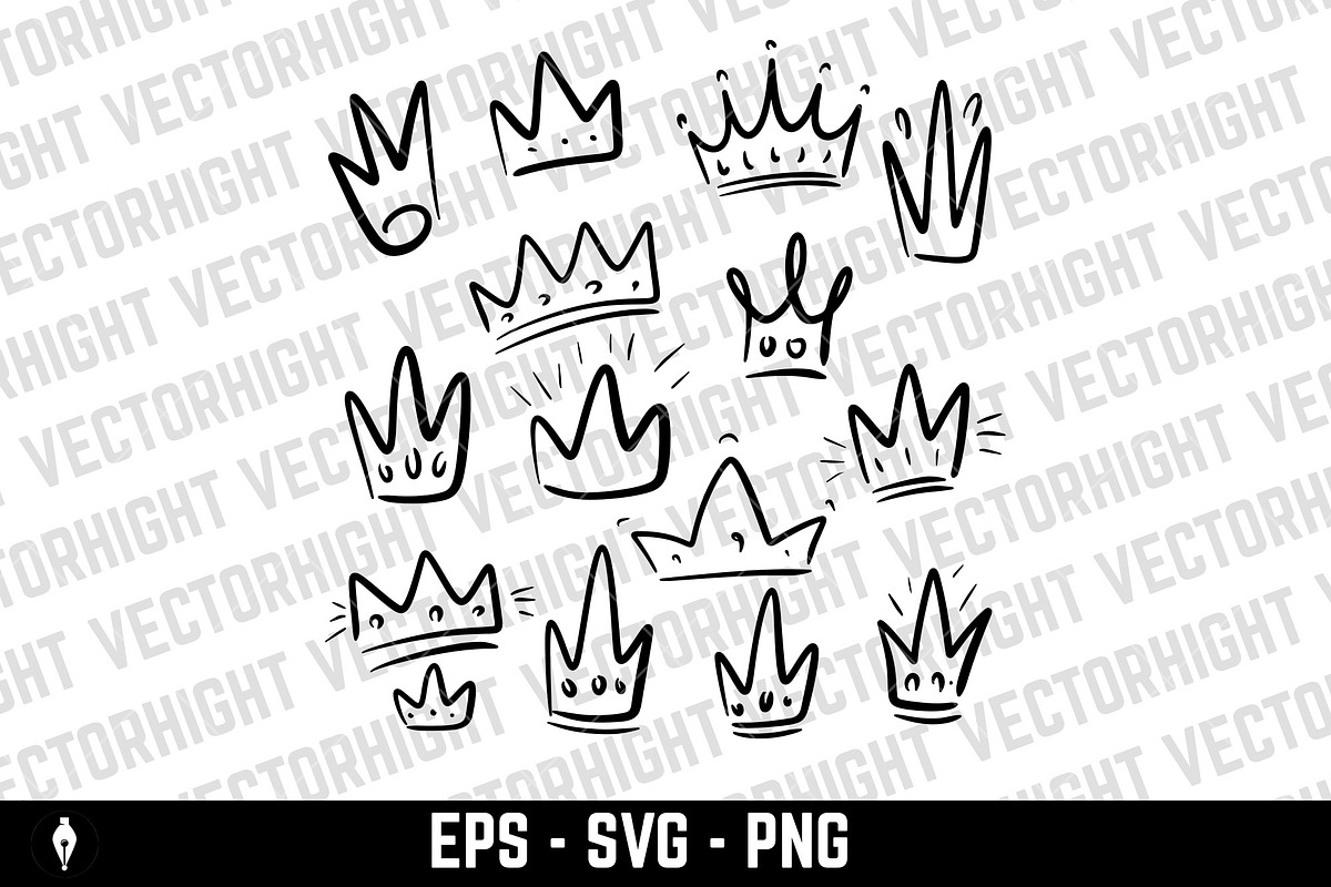 Set of hand drawn crowns., an Object Illustration by Vectorhight
