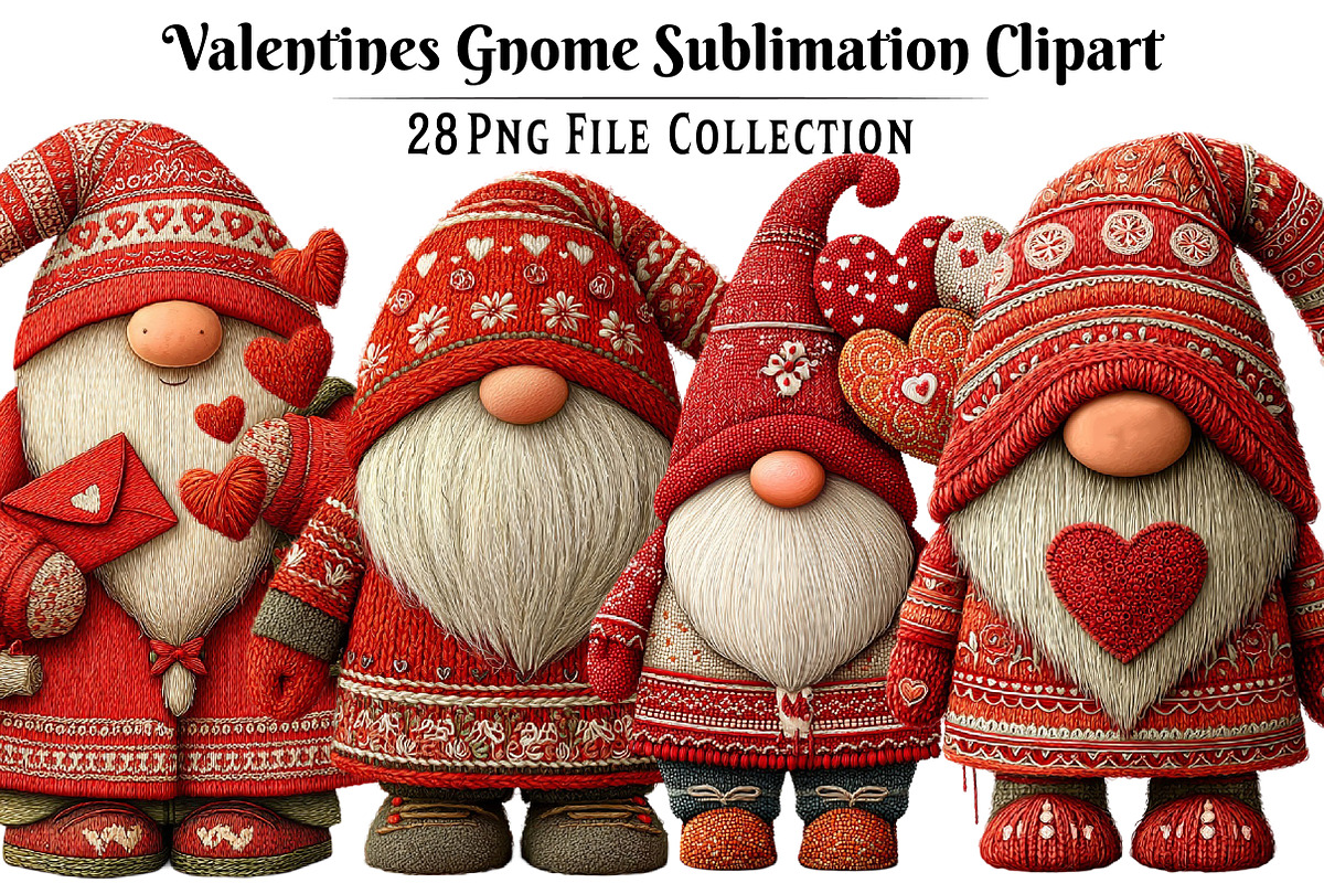 Valentine's Gnome Sublimation Clipar, an Illustration by Dream Creation (Photo 1 of 6)