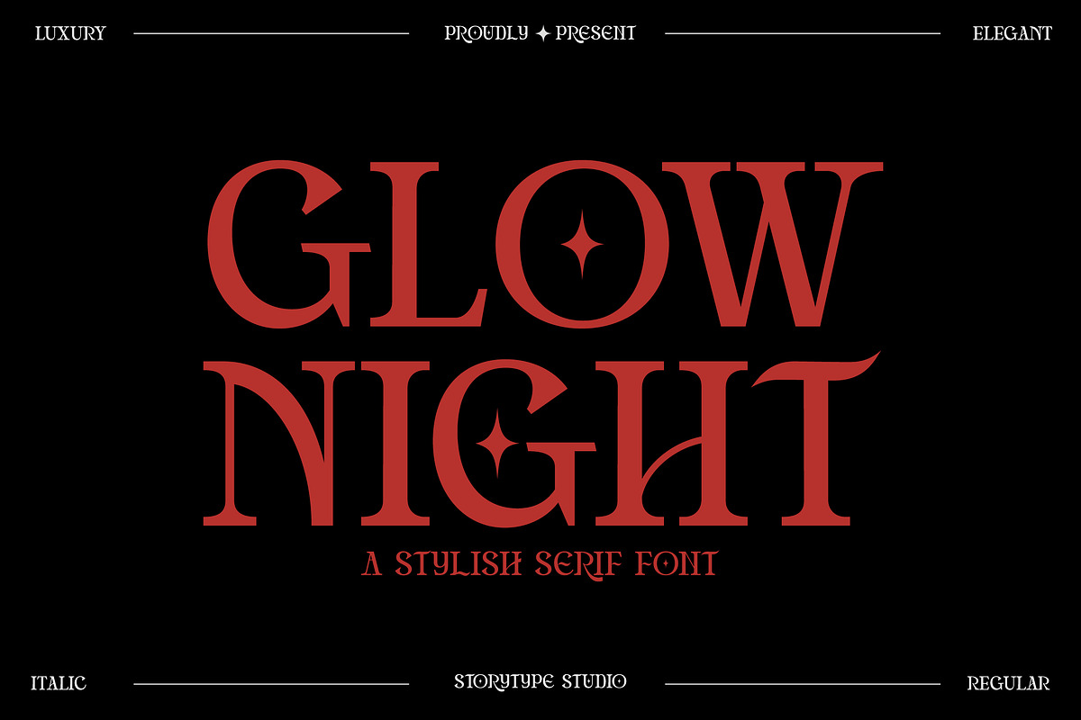 Glow Night Stylish Serif Font, a Serif Font by Storytype Studio (Photo 1 of 16)