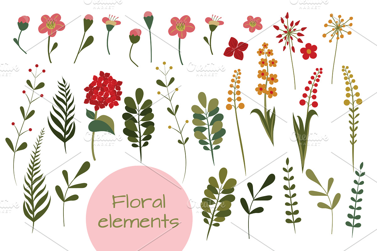 Set of floral elements for decor, a Decorative Illustration by Feday (Photo 2 of 5)