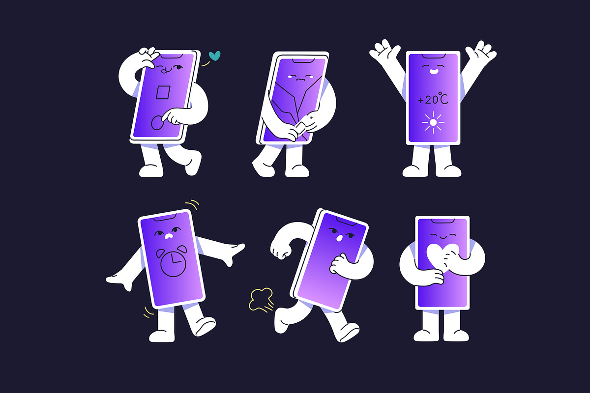 Mascot of mobile phone set, cards, a Technology Illustration by PaperTrident (Photo 2 of 4)