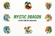Mystic Dragon Watercolor Clipart, an Animal Illustration by New-School-Wave (Thumbnail 1 of 5)