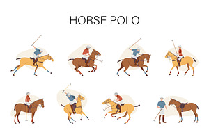 Polo Player Vector Set, an Illustration by Naurider