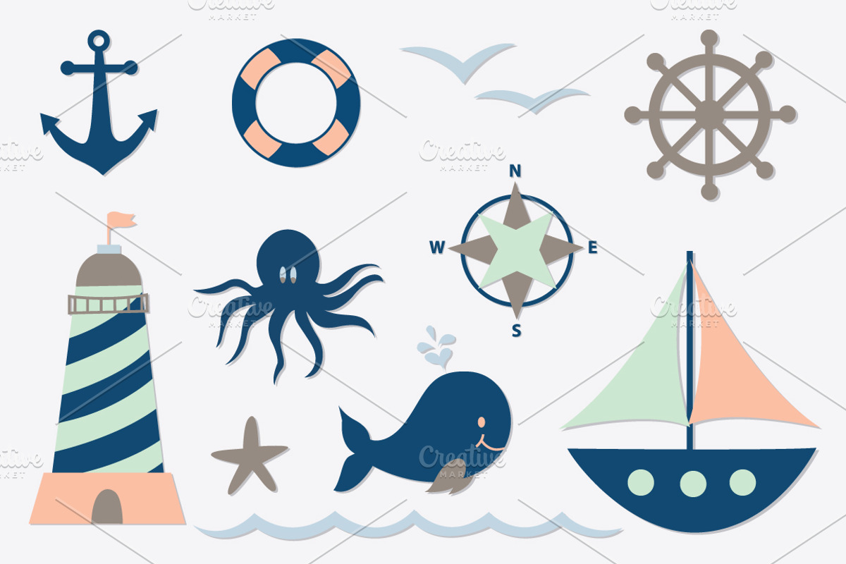 Nautical Clip Art Set, PNG JPEG EPS, an Illustration by Digital Sugar (Photo 2 of 2)