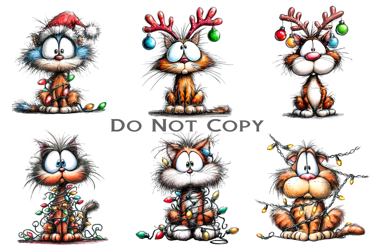 Whimsical Christmas Cats Clipart, an Illustration by Craft Nest (Photo 2 of 7)