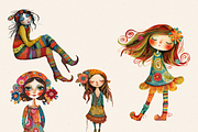 QUIRKY FOLK GIRLS CLIPART SET, a Person Illustration by Daring Digies (Thumbnail 3 of 7)