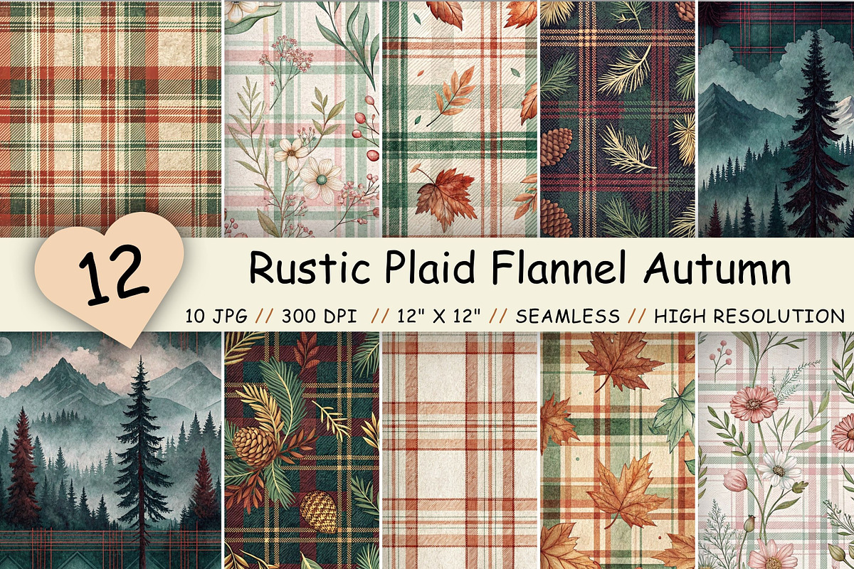 Rustic Plaid Flannel Autumn Patterns, a Pattern Graphic by FloridPrintables (Photo 1 of 9)