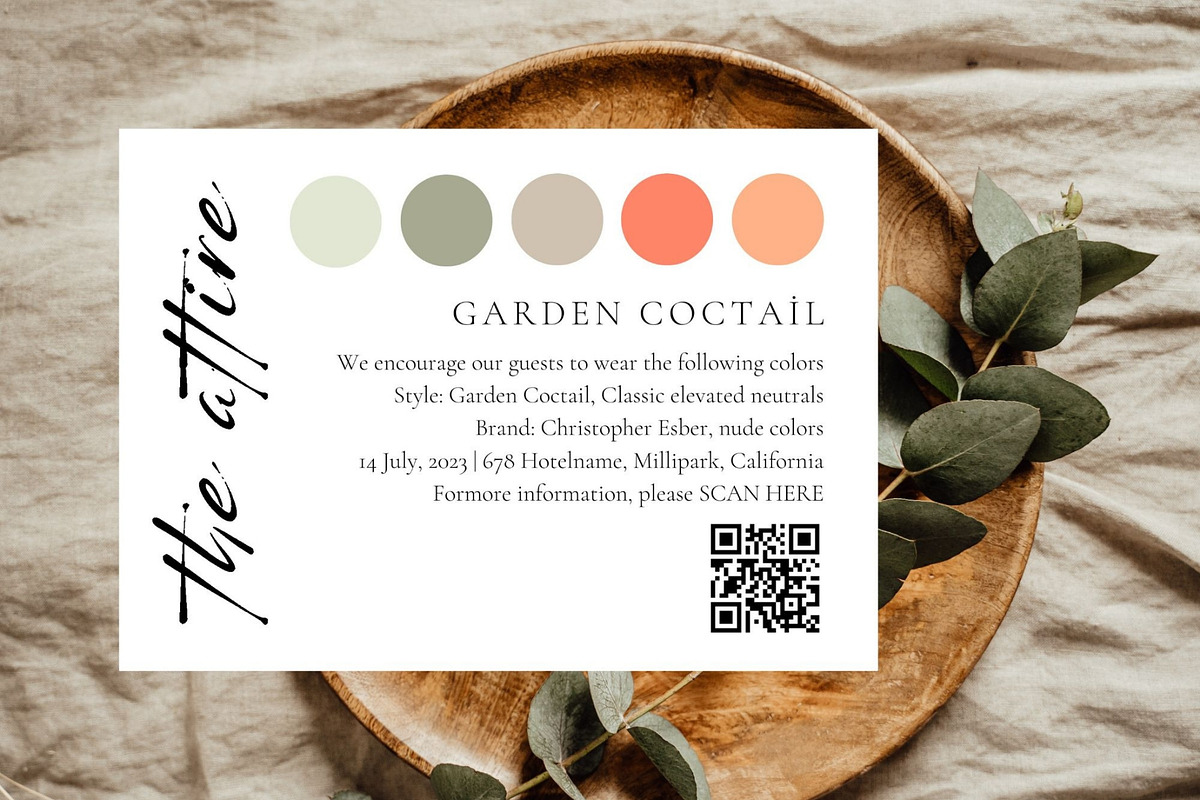 Wedding party QR attire card, a Card Template by EvaTemplates (Photo 1 of 6)