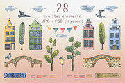 Old European houses watercolor clipa, an Object Illustration by NATASHA CHU (Thumbnail 2 of 21)
