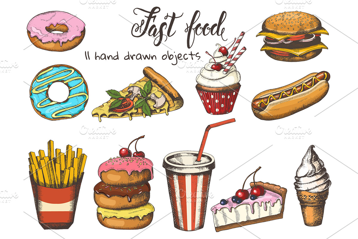 Fast food set., a Food Illustration by Tabiti (Photo 2 of 9)