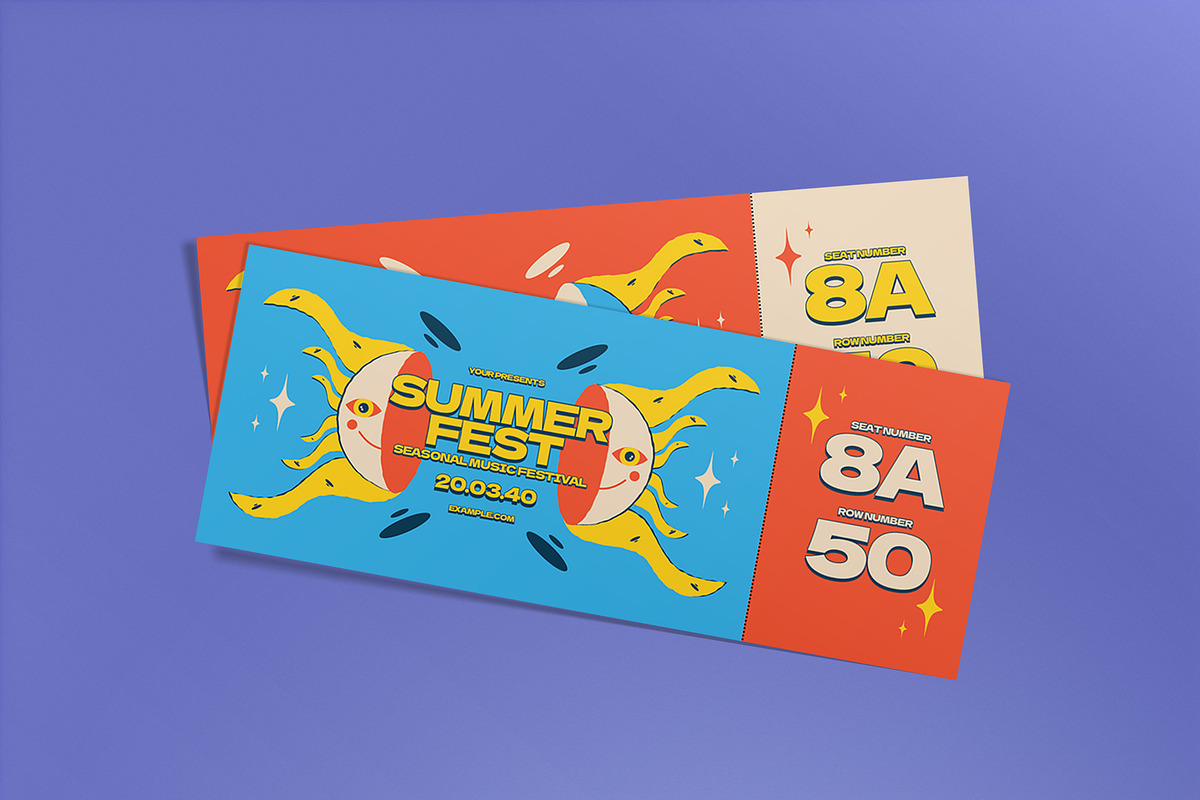 Orange Vintage Summer Fest Ticket, a Card Template by graphicook (Photo 1 of 3)