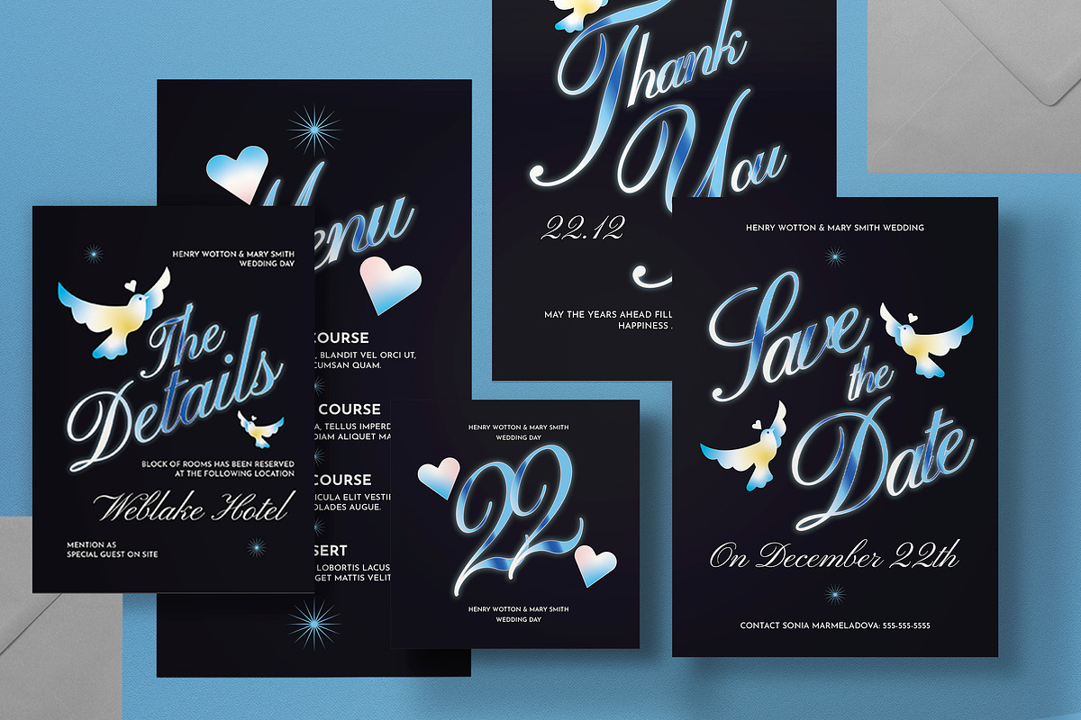 Blue Gradient Wedding Invitation Set, an Invitation Template by graphicook (Photo 2 of 3)