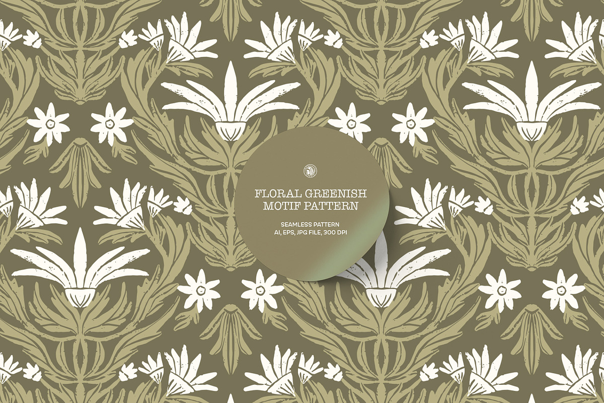 Floral Motif Greenish Pattern, a Wallpaper Graphic by Bloomart Studio (Photo 1 of 7)