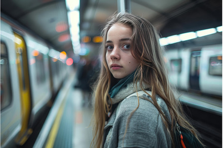 Young woman waiting on subway, a Person Photo by Ylivdesign