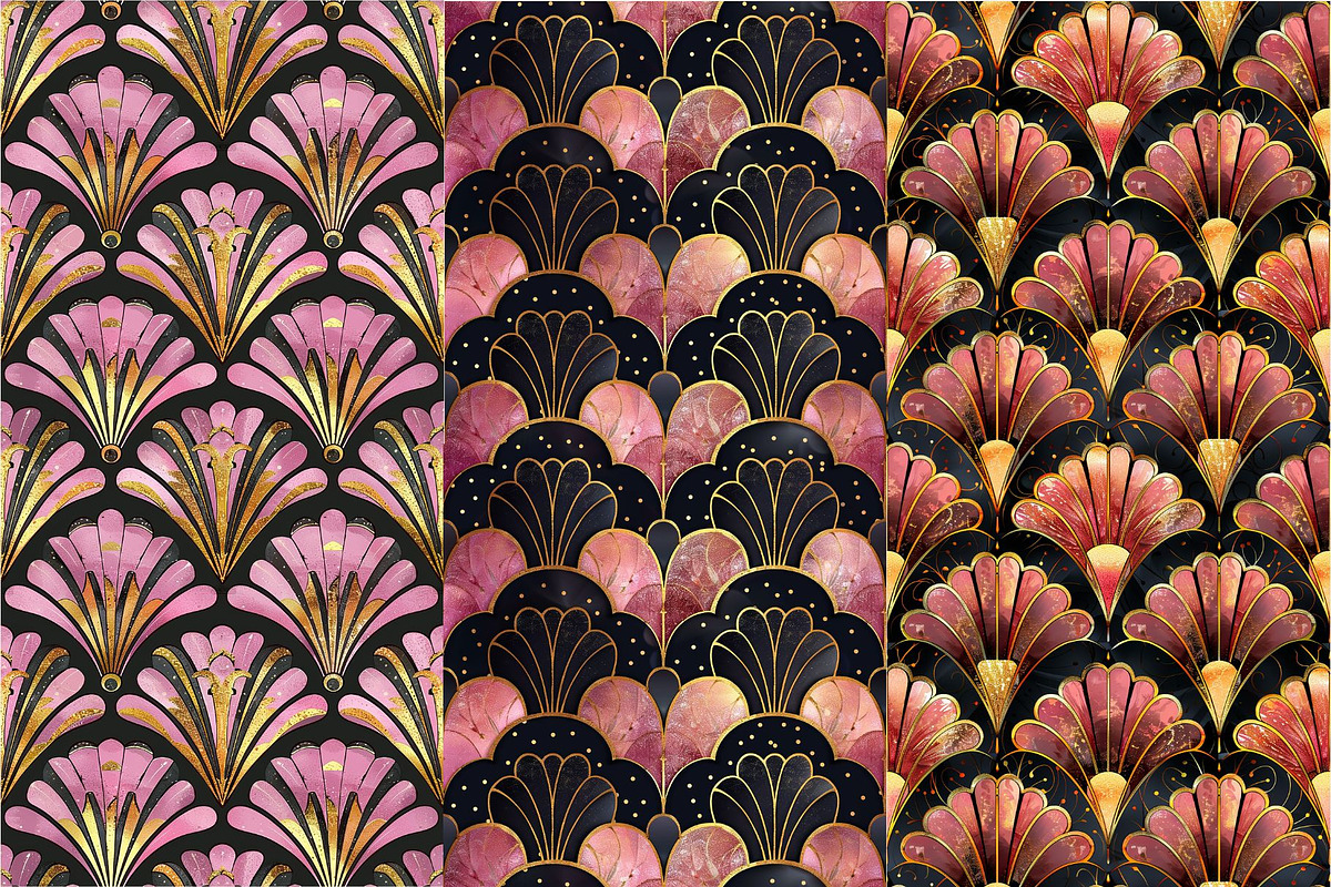 10 Pink Baroque Art Deco Patterns, a Pattern Graphic by Inknfolly