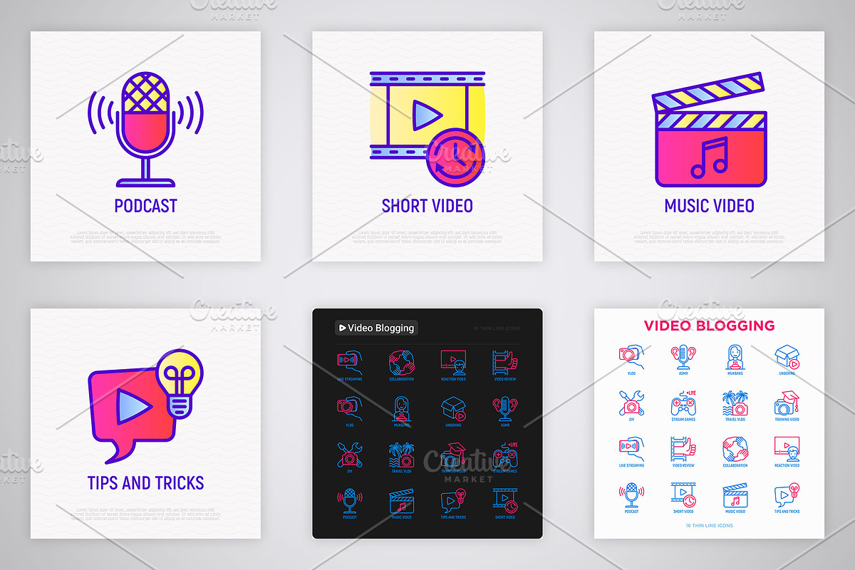Video Blogging | 16 Thin Line Icons, an Outline Icon by Alex Blogoodf (Photo 7 of 11)