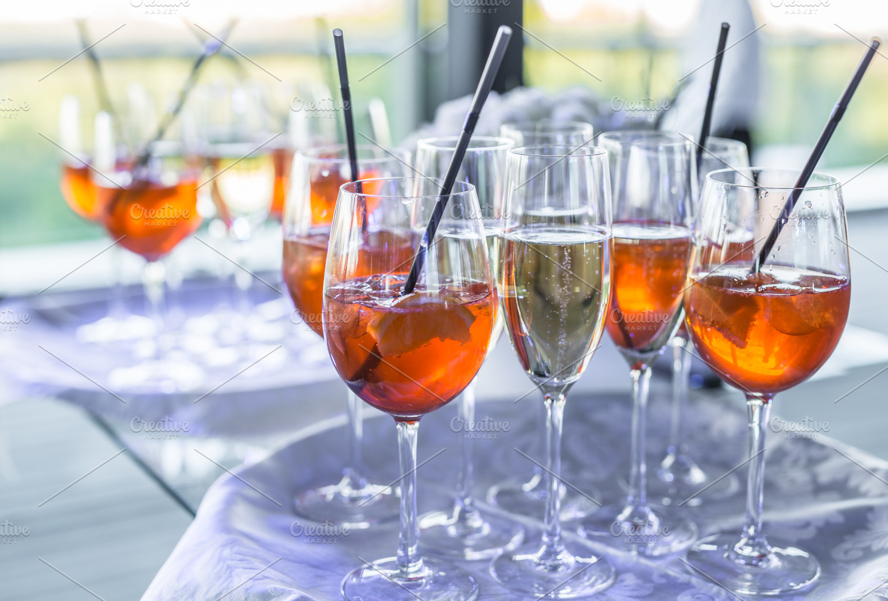Glasses of wine. Banquet service., a Food & Drink Photo by Volff