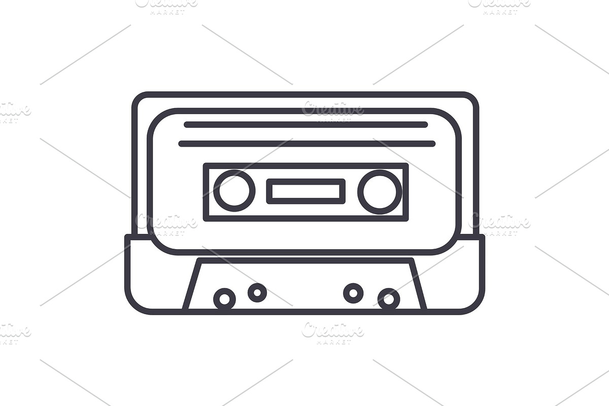 audio tape vector line icon, sign, illustration on background, editable strokes, an Object Graphic by urban icon