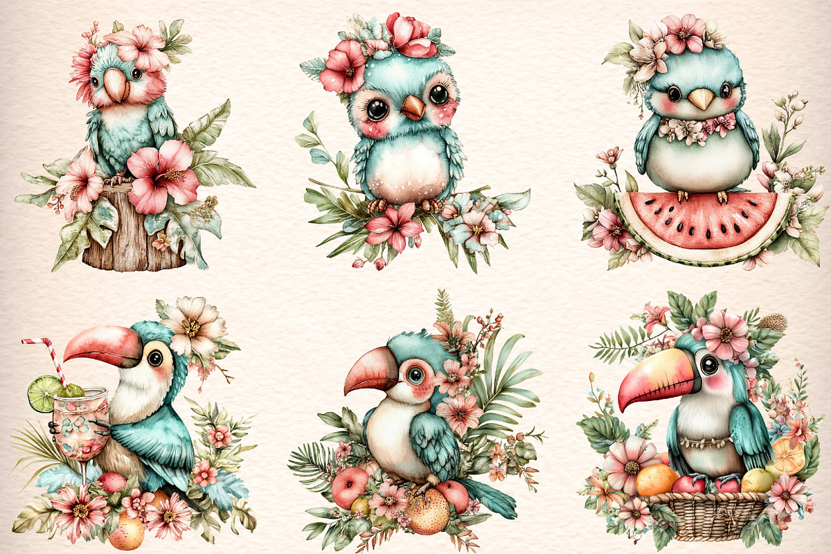summer tropical birds clipart, an Illustration by GatewayDesign (Photo 3 of 9)